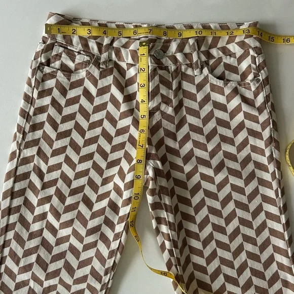 PacSun Chevron Herringbone Jeans Brown Cream Geometric Spring Denim Size 24 - Picture 7 of 9